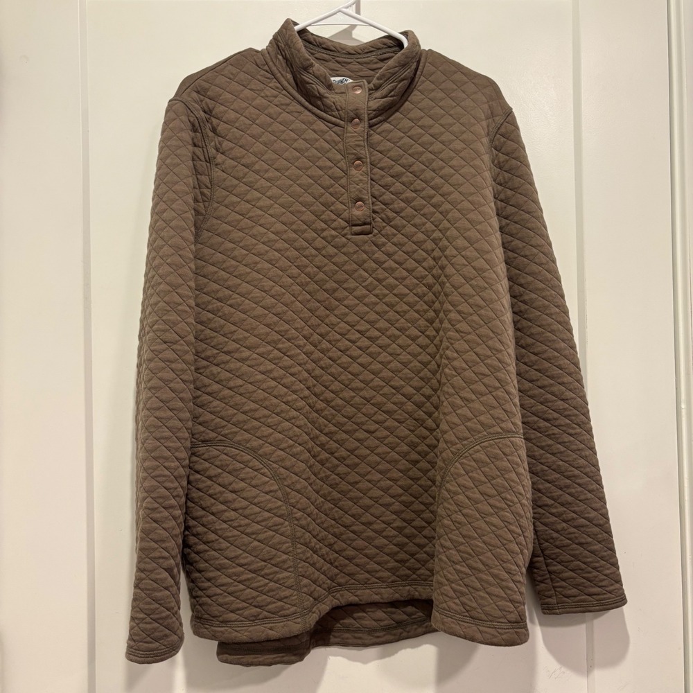 Duluth Trading Co Womens XXL Brown Quilted Snap Mock Neck Pullover Sweatshirt